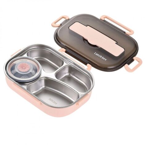 Boîte à Lunch Isotherme en Acier Inoxydable et Plastique - EINNENFFER - 4 Compartiments, Étanche et Durable, Maintient la Température des Aliments, Rose (1/5)