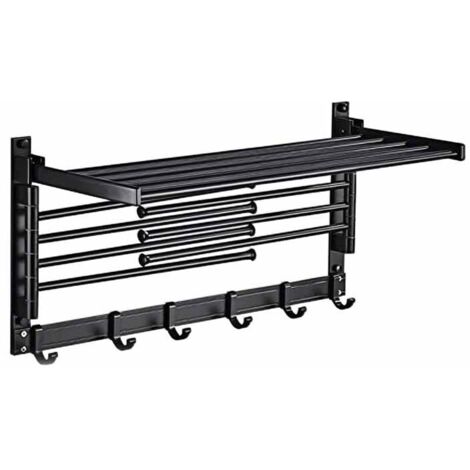 Le porte-serviettes mural pivotant avec étagère supérieure et plusieurs bras est une solution gain de place pour le rangement dans la salle de bain et la cuisine. (1/5)