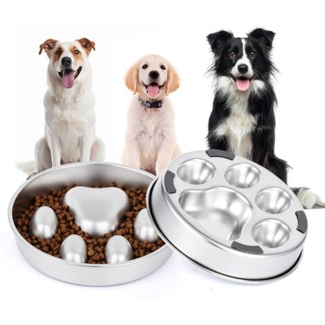 Ensemble de 2 Gamelles Anti-Glouton en Acier Inoxydable pour Animaux - EINNENFFER - Antidérapantes, Saines et Faciles à Nettoyer, Idéales pour Nourriture Sèche et Humide (1/5)