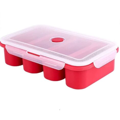 Plateau de congélation en silicone à 4 compartiments avec couvercle, boîte de conservation des aliments, moules à 4 cubes avec couvercle pour la congélation de soupes, bouillons, sauces ou beurres, ro (1/5)