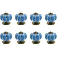8 boutons de tiroir en céramique en forme de citrouille pour tiroirs et placards de cuisine (bleus)