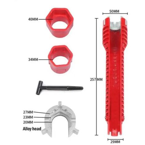 Llave estriada 8 en 1 para grifo de fregadero, herramientas de plomería, llave multifuncional 8 en 1 para reparación de llaves. (1/5)