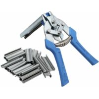 Enthält 1 Schweineringzange und 600 Stück Heftklammern, M-Clips, Vogelkäfig-Heftklammern, blaue Drahtzaun-Installation.
