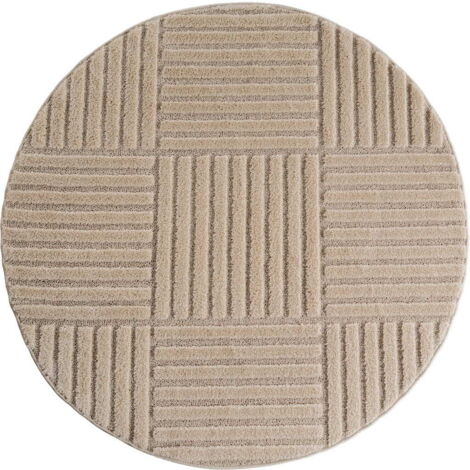 Tapis Rond Moderne 3D Art - 160 cm x 160 cm - Beige - Élégant Et Géométrique - Anti-Tâches, Ayyildiz