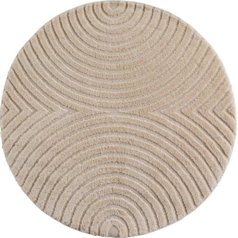 Tapis Rond Moderne 3D Art - 200 cm x 200 cm - Beige - Design Géométrique Élégant Et Durable, Ayyildiz