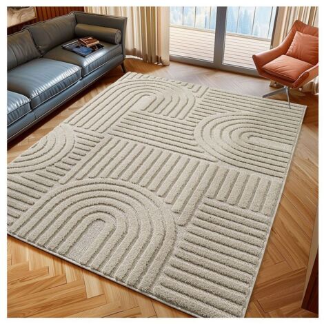 Tapis scandinave effet 3D graphique Taro Beige 280x370