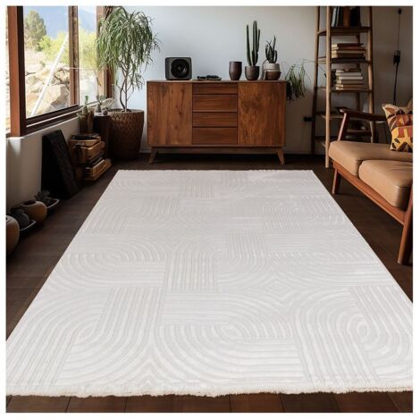 Tapis géométrique effet 3D moderne Olan Crème 120x170 (1/5)