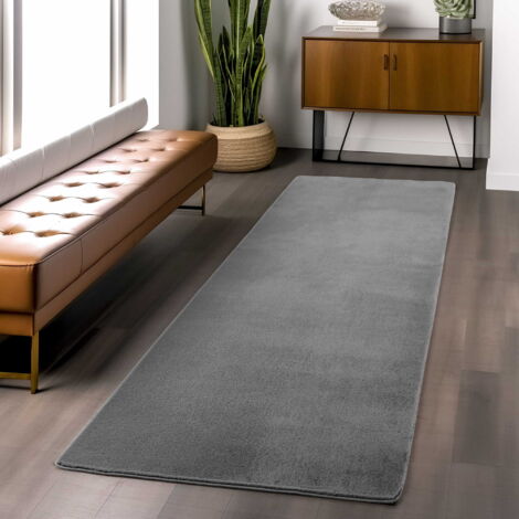 Tapis Plush Joy - 80 cm x 250 cm - Gris Foncé - Ultra Doux - Antidérapant - Élégance Moderne (1/5)