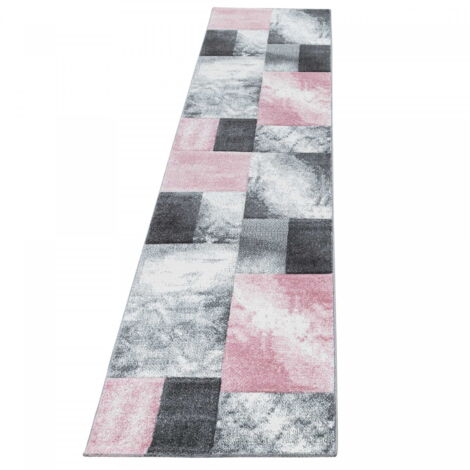 Tapis de Couloir Moderne 3D - Rose et Gris - 80 x 300 cm - Design Géométrique Hawaii (1/5)