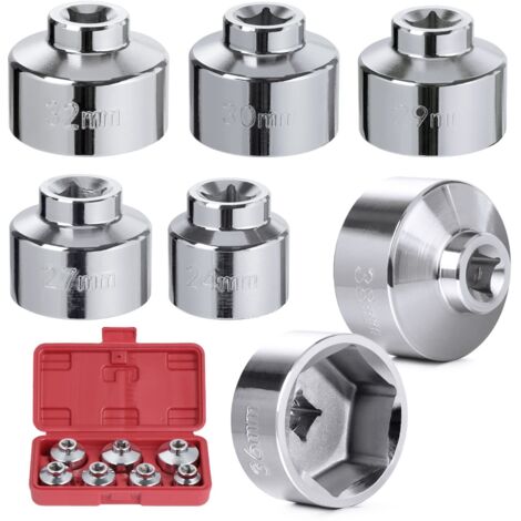 7-teiliger Ölfilter-Schlüsselsatz, 3/8" Sechskantantrieb 24-38mm, kompatibel mit BMW, Mercedes, VW Papierpatronengehäusen (1/5)