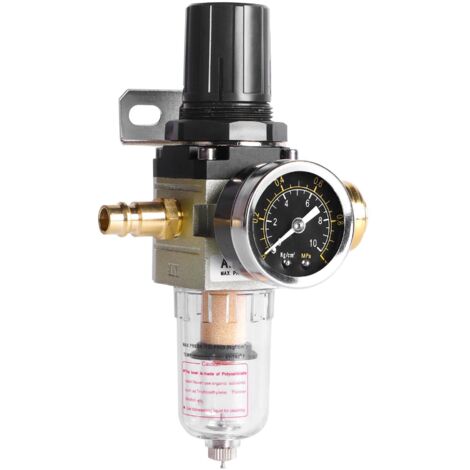 Druckluft-Wasserabscheider mit Druckminderer für Kompressor, 1/4" Druckluftfilter mit Druckregler und Wasserabscheidung