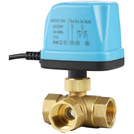 Motorisiertes 3-Wege-Kugelventil DN20 3/4 Zoll AC 230V Elektroventil Messing Zonenventil, Blau