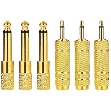 6 Adaptadores de Conector TS 3,5 mm a 6,35 mm y 1/8" a 1/4" para Auriculares, Micrófono, Altavoz, Guitarra (1/4)
