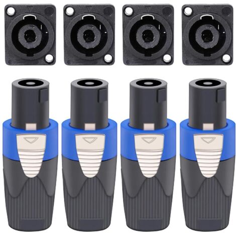 Kit de 4 Conectores Speakon, Enchufes de Altavoz 4 Pines con Bloqueo Giratorio y Bases para Montaje en Panel, Compatibles con NL4FC, NL4FX, NL4MPR (1/4)