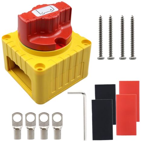 Interruptor de Desconexión de Batería DC 12-48V 300A, para Barcos, Autocaravanas y Camiones, Rojo y Amarillo (1/4)