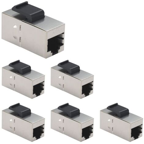 6 Piezas Conectores Keystone CAT6A, Acopladores RJ45 Hembra a Hembra Blindados en Línea para Cable de Red Ethernet Módulo Plateado (1/4)