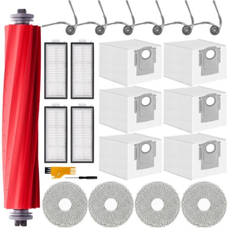 21-teiliges Zubehörset für Roborock QV 35A / QV 35S / QR 798 / QR 598 Staubsauger – 1 Hauptbürste, 4 Tücher, 4 Filter, 6 Staubbeutel, 6 Seitenbürsten (1/5)