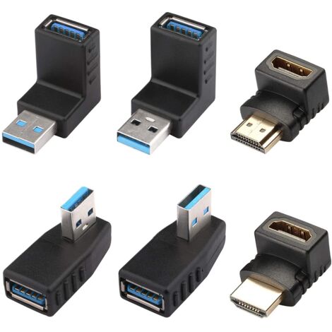 4 Piezas Adaptador USB 3.0 Angulado y Adaptador HDMI Macho a Hembra 2 Piezas, Adaptador USB Angulado Derecha/Izquierda/Arriba/Abajo, Adaptador HDMI 90 y 270 Grados (1/4)