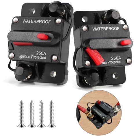 Lote de 2 disyuntores automáticos 250 A para coche, 12 V-48 V CC, impermeables, con reinicio manual, para coche, camión, barco, equipo marino. (1/4)