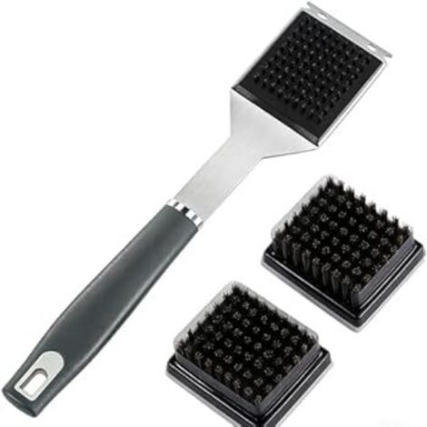 Grillbürste und Schaber mit 2 Ersatzbürsten, Metall-Reinigungsbürste für Grill, Barbecue, Küche, 40x6x5cm