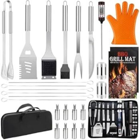 28-teiliges Grillzubehör Set, Professionelles Edelstahl BBQ Werkzeug - Geschenk für Männer mit Tragekoffer - Ideal für Garten, Camping und Outdoor (1/4)