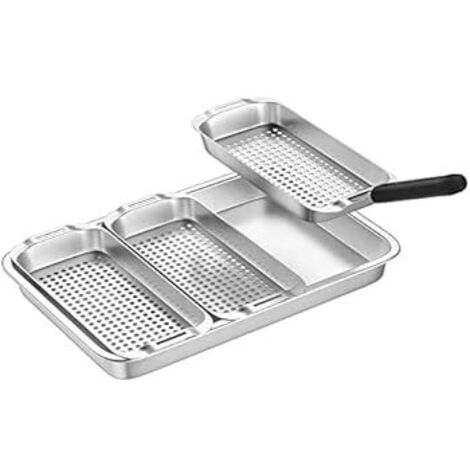 BBQ Grillkorb-Set, Edelstahl-Grillkorb, Gemüse-Grillkorb, Grillkörbe, Grillpfanne für Gemüse/Fleisch/Fisch mit Luftlöchern (1/4)