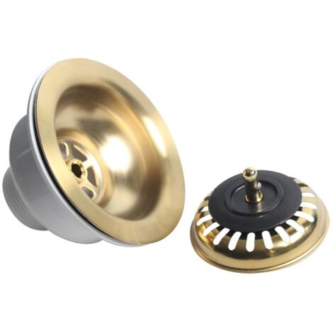 XK223C041-K Waschbeckenablauf 114 mm - Einzelbecken-Ablaufkit - Ablaufgarnitur - Gebürstetes Gold SUS304 - Sieb XK223C041-K, XK223C041-Gebürstetes Gold