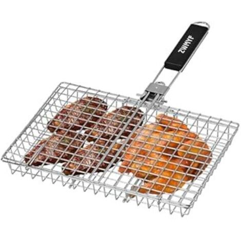 Robuster Edelstahl-Grillkorb für Camping und Barbecue – Klappbares, tragbares Kochgitter mit abnehmbarem Griff – Antihaft-Netz für Fisch, Gemüse und Garnelen (1/4)