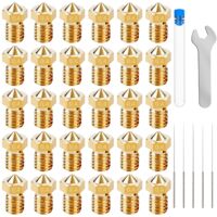 30 Stück 3D-Druckerdüsen, Extruderdüsen für 1,75mm Filament E3D V5-V6, 0,4mm Messing-Druckerdüsen, Edelstahl-Reinigungsnadeln