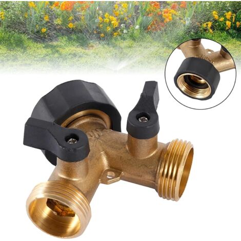 Wasserverteiler Gartenschlauch-Verteiler 2-Wege Gartenschlauch-Wasserausgeber aus massivem Messing Y-förmiger Ventil-Schlauchanschluss Gartenschlauch-Adapter Gewindeverteiler Wasserhahn