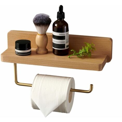 Papierrollenhalter für die Toilette, doppelte Befestigung, Massivholz Buche, Wandmontage, selbstklebend, abgerundete Ecken, WC-Papierhalter, dekorativ für Bad und Küche (1/5)