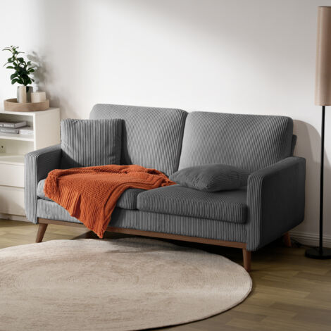 Canapé 2 Places 172x84x86cm en Velours Côtelé,Canapé Scandinave pour Salon avec 2 coussins pour Appartement,Gris