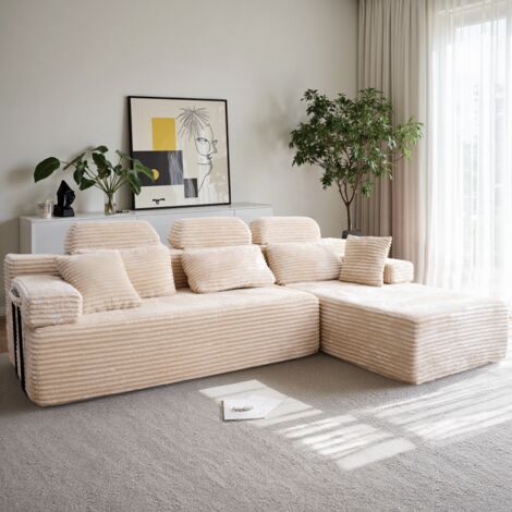 Canapé d'angle réversible avec méridienne, canapé modulairee dossier haute, canapé-lit à assise profonde sans assemblage beige