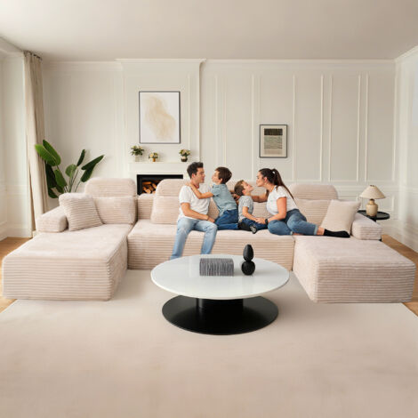 Canapé modulaire super grand en U avec 2 méridiennes, confortable en velours côtelé mousse à mémoire de forme,sans assemblage beige