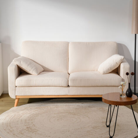Canapé 2 Places 2 coussins Offres 172x84x86cm en Velours Côtelé,Canapé Scandinave pour Salon ,Appartement, Beige classique