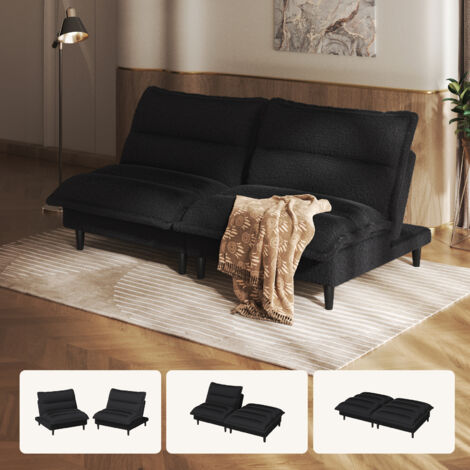 Canapé-lit futon 2 places 178cm, en velours de lait, dossier réglable, convertible 3en1, confortable et idéal pour les petits espace