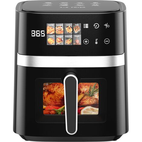 Friteuse à air sans huile 6L, Air Fryer 1350 W, 8 Fonctions avec Fenêtre Transparente , Écran Tactile LED