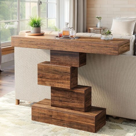 Console, table d'entrée, 108 x 30 x 80 cm, base géométrique, texture ...