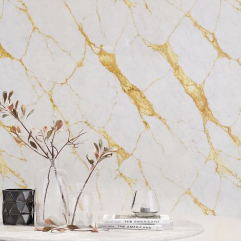 Panneau mural – Blanc Or – Effet Marbre – 250x120x0.3CM