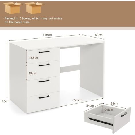 Bureau D'Ordinateur Avec Rangement, Table PC Avec 2 Étagères Moderne, Poste De Travail Informatique En Bois 80 X 40 X 74 Cm Montage Facile Blanc Naturel 91891229