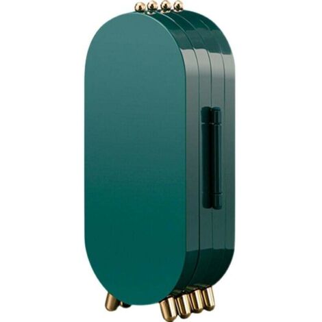 Jusch – Boîte à bijoux pliable en acrylique vert émeraude – Finition dorée – 153 trous pour boucles d'oreilles – Miroir intégré