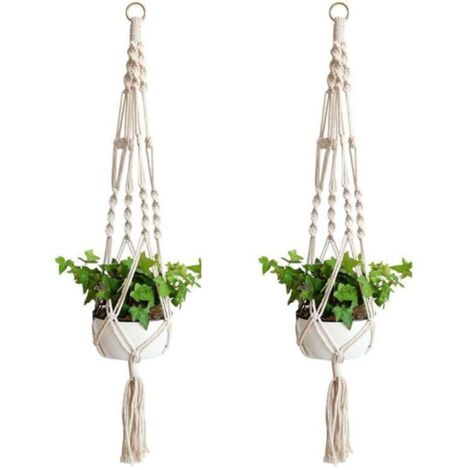 2 Pièces Macramé Plante Suspension, Panier en Corde de Coton à Suspendre de Fleurs en Macramé pour Pots de Fleurs Muraux