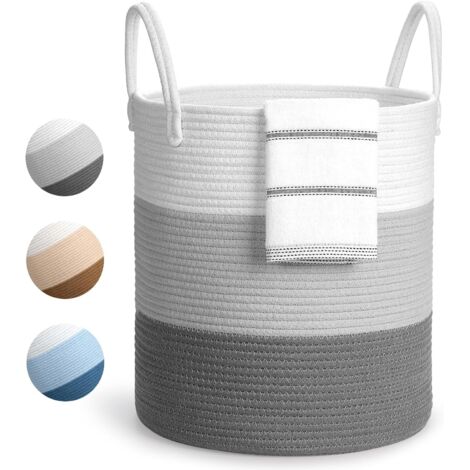 Jusch – Panier à linge pliable en coton naturel – Grande capacité 35 x 40 cm – Poignée douce pour transport facile – Rangement jouets et vêtements