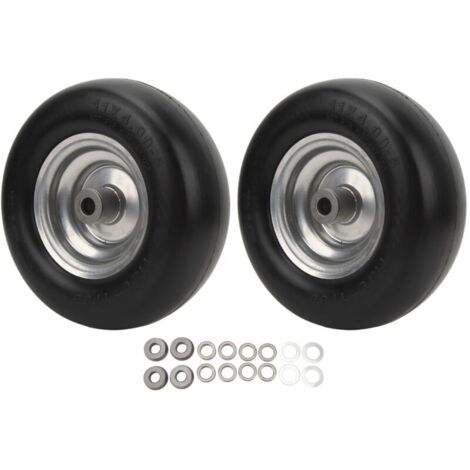 Lot de 2 pneus plats pour tondeuse à gazon avec jante en acier pour tondeuse à gazon commerciale 28 cm de diamètre et 10 cm de largeur (1/4)