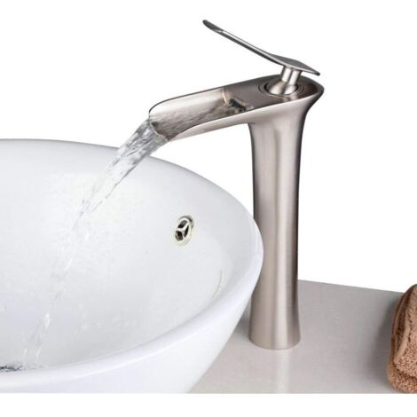 Ineasicer Bec de cascade à une poignée Robinet de lavabo à haute hauteur, fini Nickel brossé (1/4)