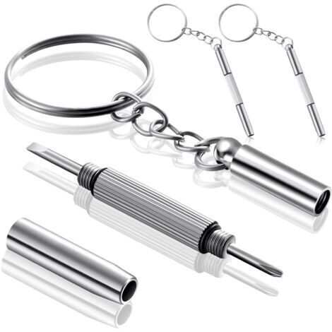 2 Pièces Tournevis de Lunettes Porte-Clés Clé de Tournevis Portable Tournevis à Lunettes 3 en 1 Kit de Réparation de Lunettes Petites en Acier Inoxydable Mini Outils à Main de Porte-Clés