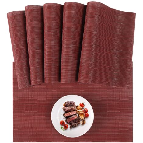 Lot de 3 Sets de Table lavables - en PVC résistant à la Chaleur - avec Chemin de Table et Dessous de Verre Assortis - pour la Cuisine et Le Restaurant - Rouge