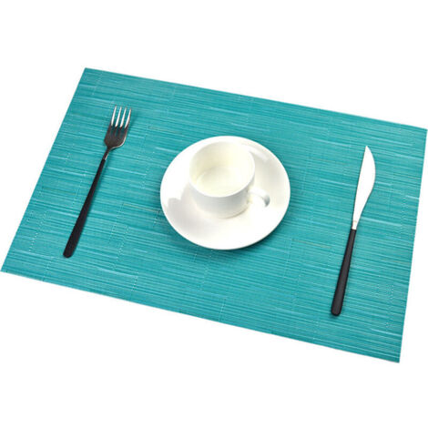 Set de Table PVC Antidérapant Lavable Résiste à la Chaleur Rectangulaire Vinyle Sets de Table pour Restaurant, Table à Manger en Cuisine ou Salle à Manger, 45 x 30 CM Lot de 6 (Bleu)