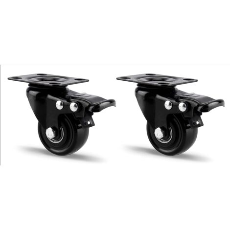 Set de 2 Roulettes pivotantes, 50mm Roulettes avec Frein Roues pour Meubles, Roulettes Transports jusqu'à 300 kg Heavy Duty Industrielles Plaques Roulette pour intérieur et extérieur - Noir