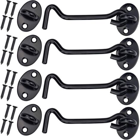 4 Pcs Cabine de Crochet, Loquets à Oeil et Boulon pour Serrures de Porte, Loquet de Porte en Acier Inoxydable avec 16 Vis (4 Inch, Noir) (1/5)